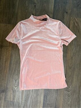 Ambiance Light Pink Velvet Mock Neck Blouse
